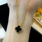 [Demi jewelry]CLOVER 15MM BLACK ONYX SINGLE FLOWER NECKLACE
