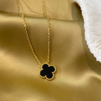 [Demi jewelry]CLOVER 15MM BLACK ONYX SINGLE FLOWER NECKLACE