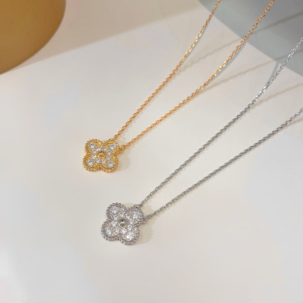 [Demi jewelry]CLOVER 15MM DIAMOND SINGLE FLOWER NECKLACE