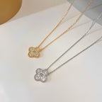 [Demi jewelry]CLOVER 15MM DIAMOND SINGLE FLOWER NECKLACE