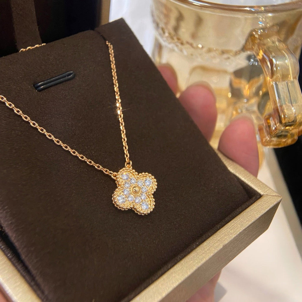 [Demi jewelry]CLOVER 15MM DIAMOND SINGLE FLOWER NECKLACE