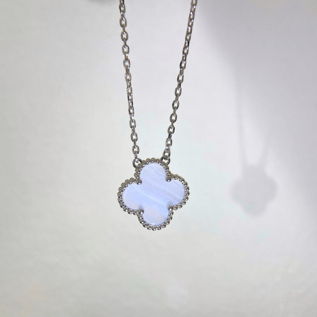 [Demi jewelry]CLOVER 15MM BLUE CHALCEDONY NECKLACE SILVER