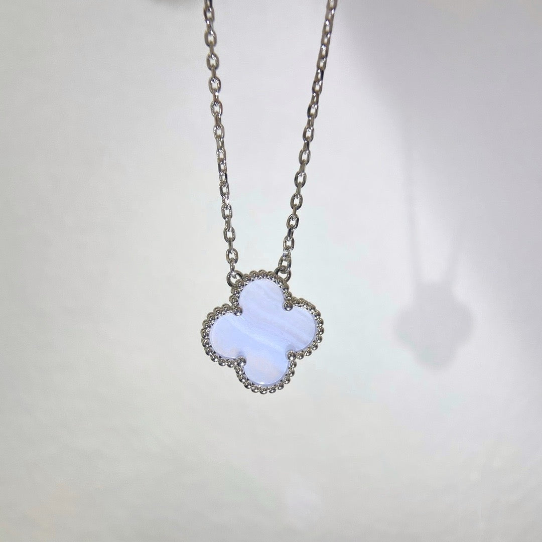 [Demi jewelry]CLOVER 15MM BLUE CHALCEDONY NECKLACE SILVER