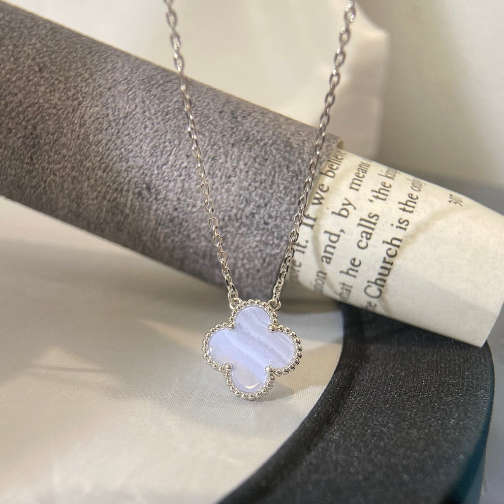 [Demi jewelry]CLOVER 15MM BLUE CHALCEDONY NECKLACE SILVER