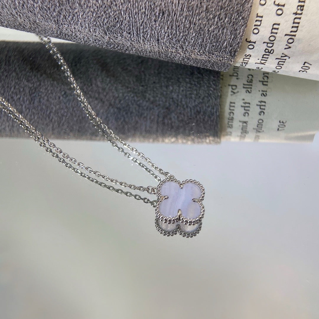 [Demi jewelry]CLOVER 15MM BLUE CHALCEDONY NECKLACE SILVER