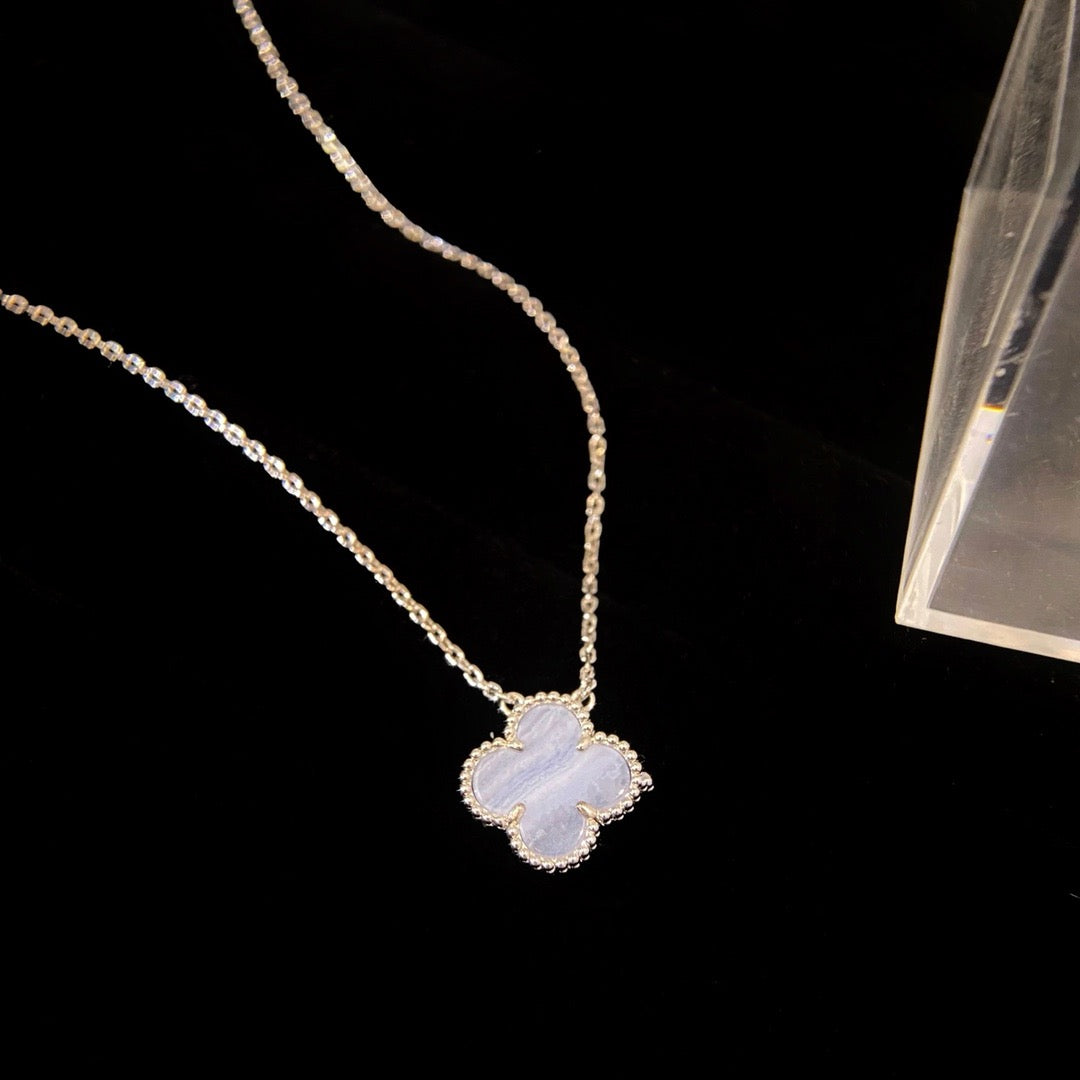 [Demi jewelry]CLOVER 15MM BLUE CHALCEDONY NECKLACE SILVER