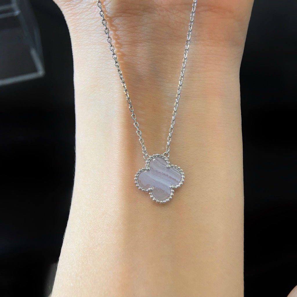 [Demi jewelry]CLOVER 15MM BLUE CHALCEDONY NECKLACE SILVER