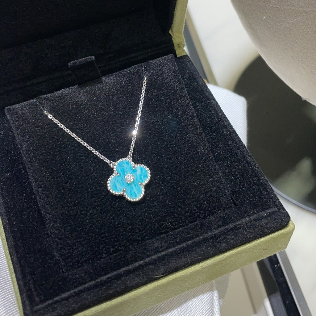 [Demi jewelry]CLOVER 15MM DIAMOND SVRES PORCELAIN  NECKLACE SILVER