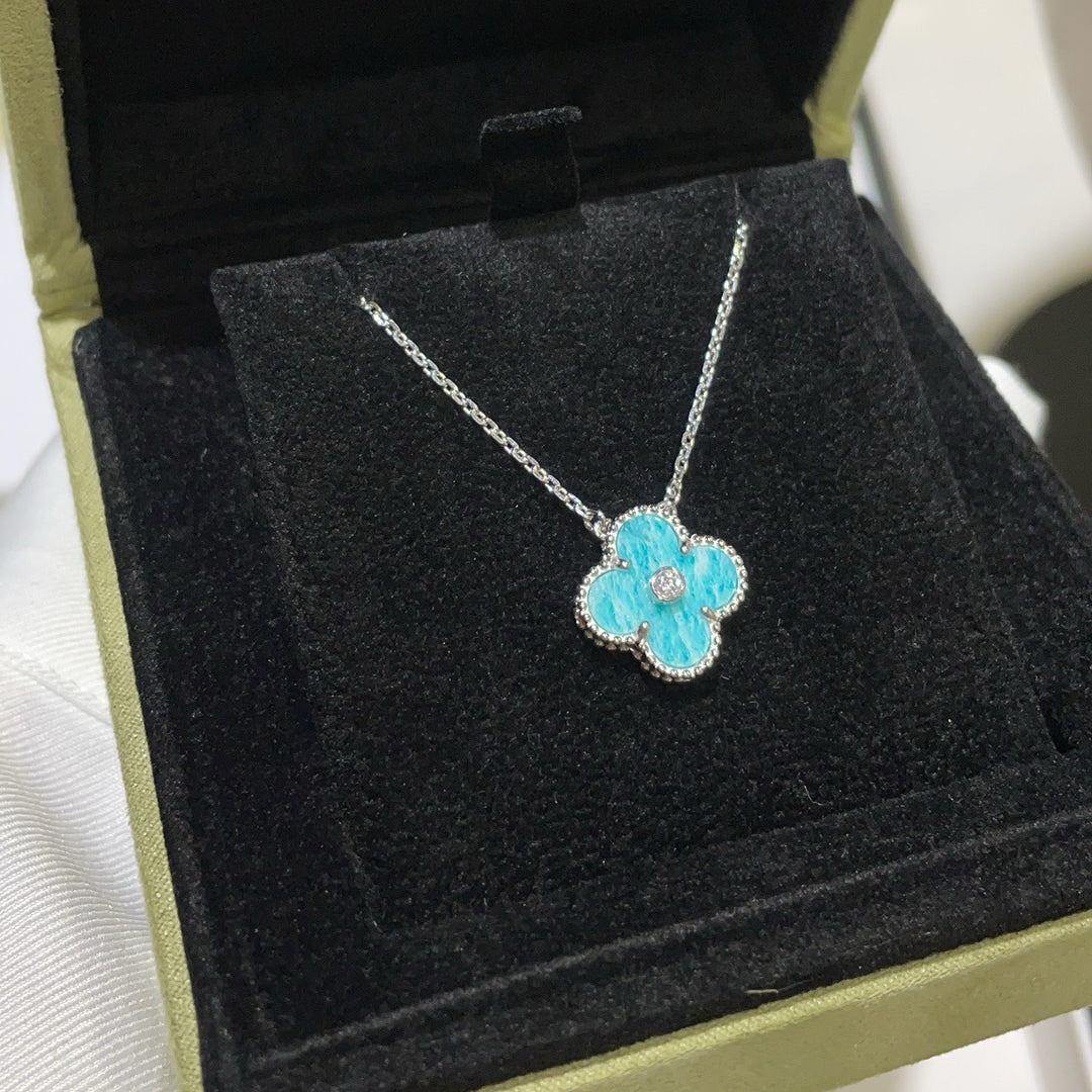 [Demi jewelry]CLOVER 15MM DIAMOND SVRES PORCELAIN  NECKLACE SILVER