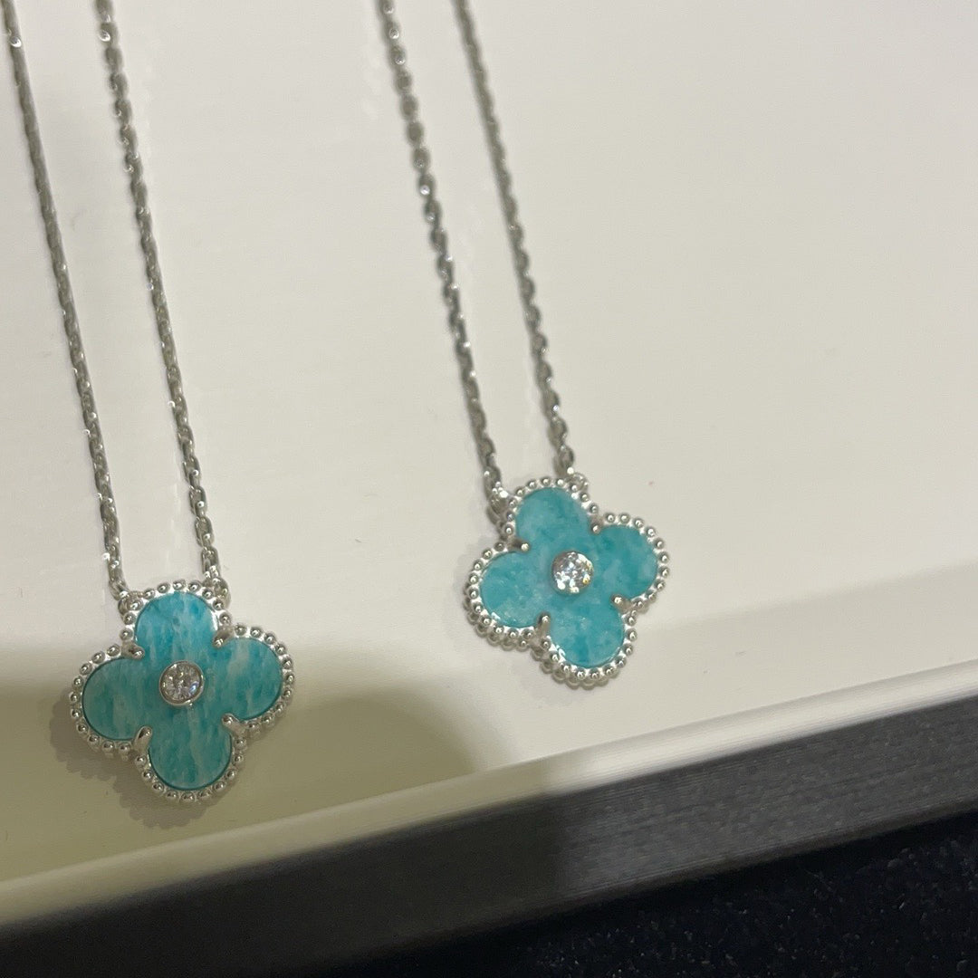 [Demi jewelry]CLOVER 15MM DIAMOND SVRES PORCELAIN  NECKLACE SILVER