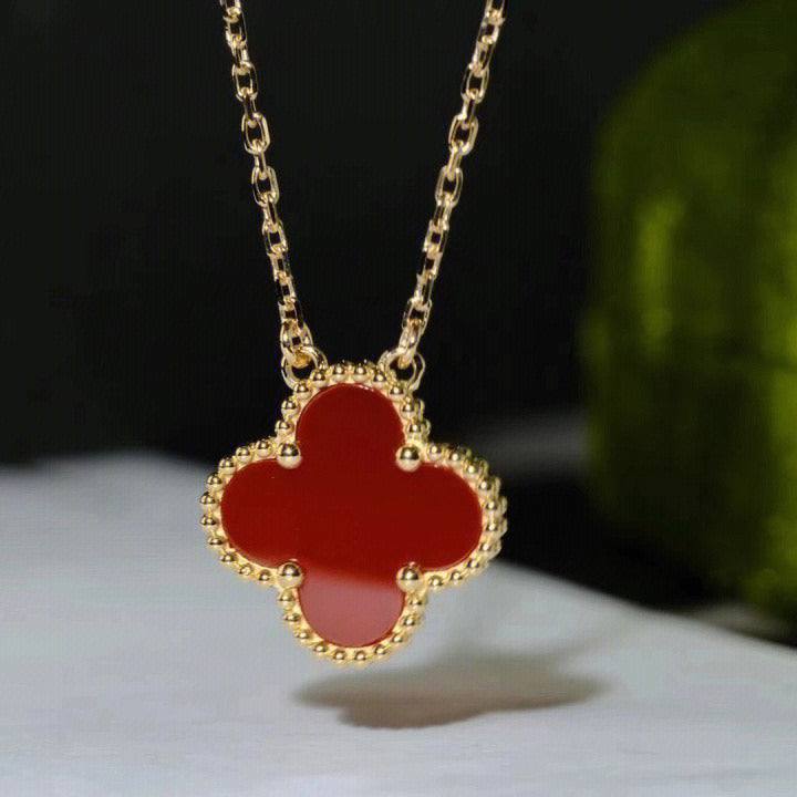 [Demi jewelry]CLOVER 15MM CARNELIAN SINGLE FLOWER NECKLACE