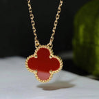 [Demi jewelry]CLOVER 15MM CARNELIAN SINGLE FLOWER NECKLACE