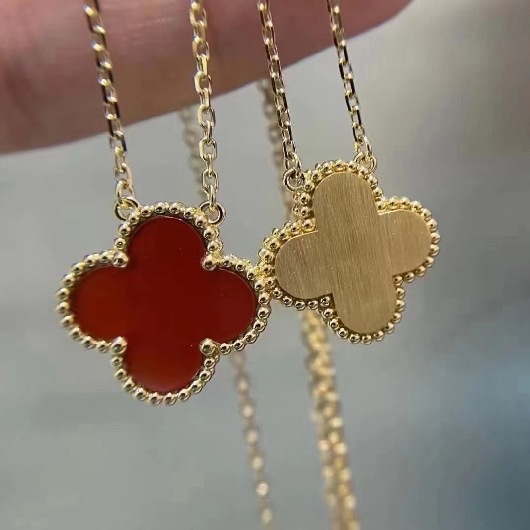 [Demi jewelry]CLOVER 15MM CARNELIAN SINGLE FLOWER NECKLACE