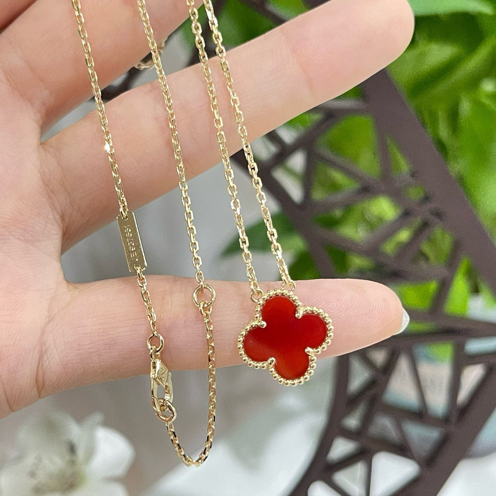 [Demi jewelry]CLOVER 15MM CARNELIAN SINGLE FLOWER NECKLACE