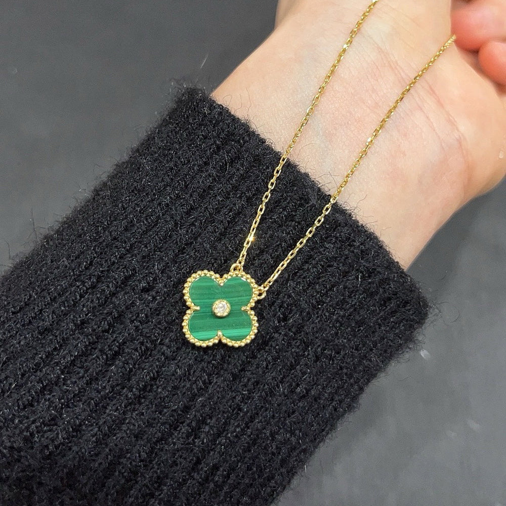 [Demi jewelry]CLOVER 15MM DIAMOND TURQUOISE NECKLACE