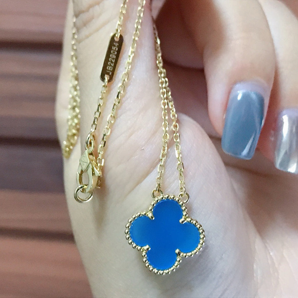 [Demi jewelry]CLOVER 15MM BLUE AGATE NECKLACE