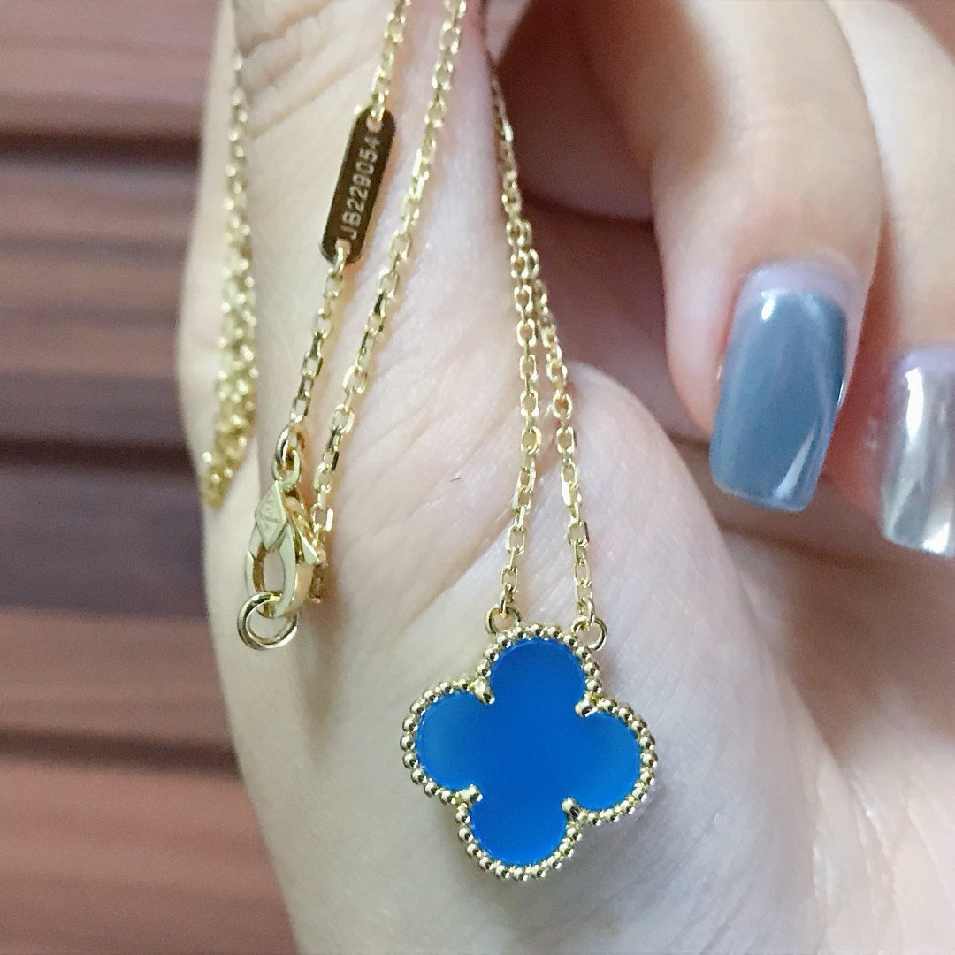 [Demi jewelry]CLOVER 15MM BLUE AGATE NECKLACE