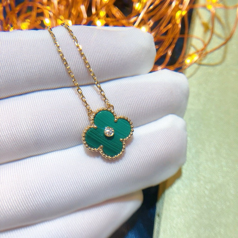 [Demi jewelry]CLOVER 15MM DIAMOND TURQUOISE NECKLACE