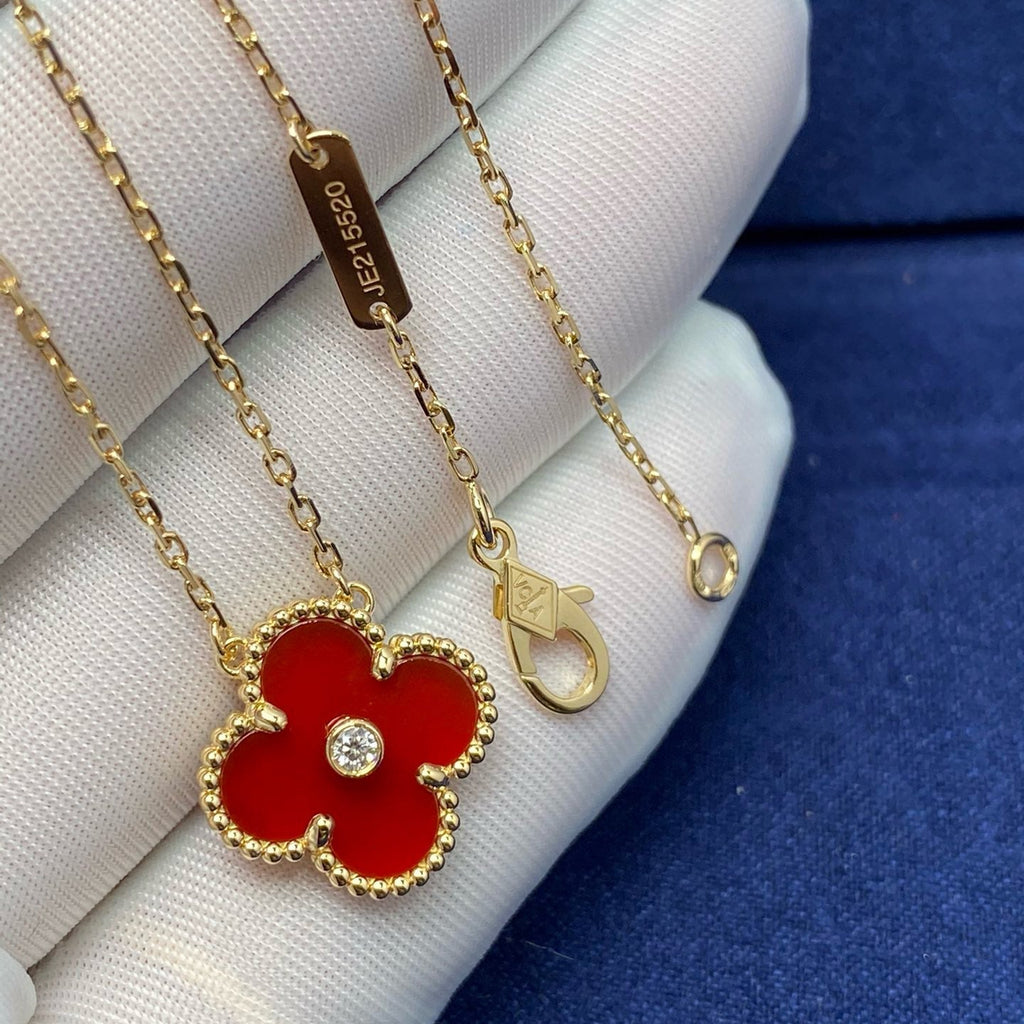 [Demi jewelry]CLOVER 15MM DIAMOND CARNELIAN NECKLACE