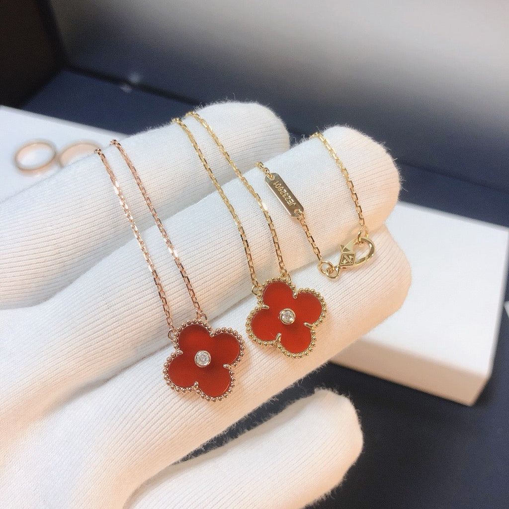 [Demi jewelry]CLOVER 15MM DIAMOND CARNELIAN NECKLACE