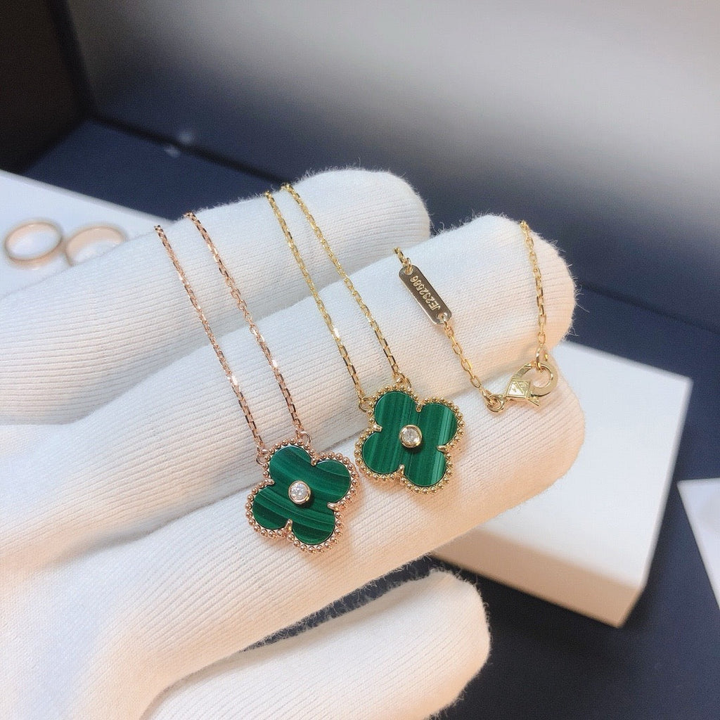 [Demi jewelry]CLOVER 15MM DIAMOND TURQUOISE NECKLACE