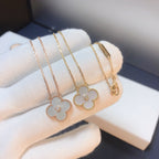 [Demi jewelry]CLOVER 15MM DIAMOND WHITE FRITILLARIA NECKLACE