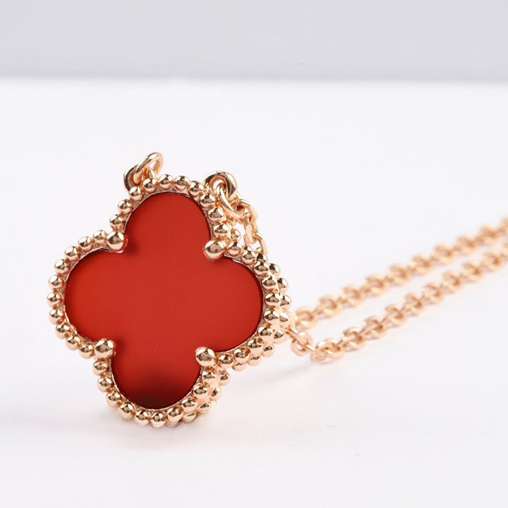 [Demi jewelry]CLOVER 15MM CARNELIAN SINGLE FLOWER NECKLACE