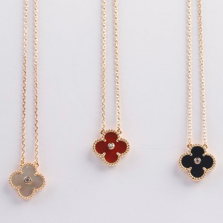 [Demi jewelry]CLOVER 15MM DIAMOND CARNELIAN NECKLACE