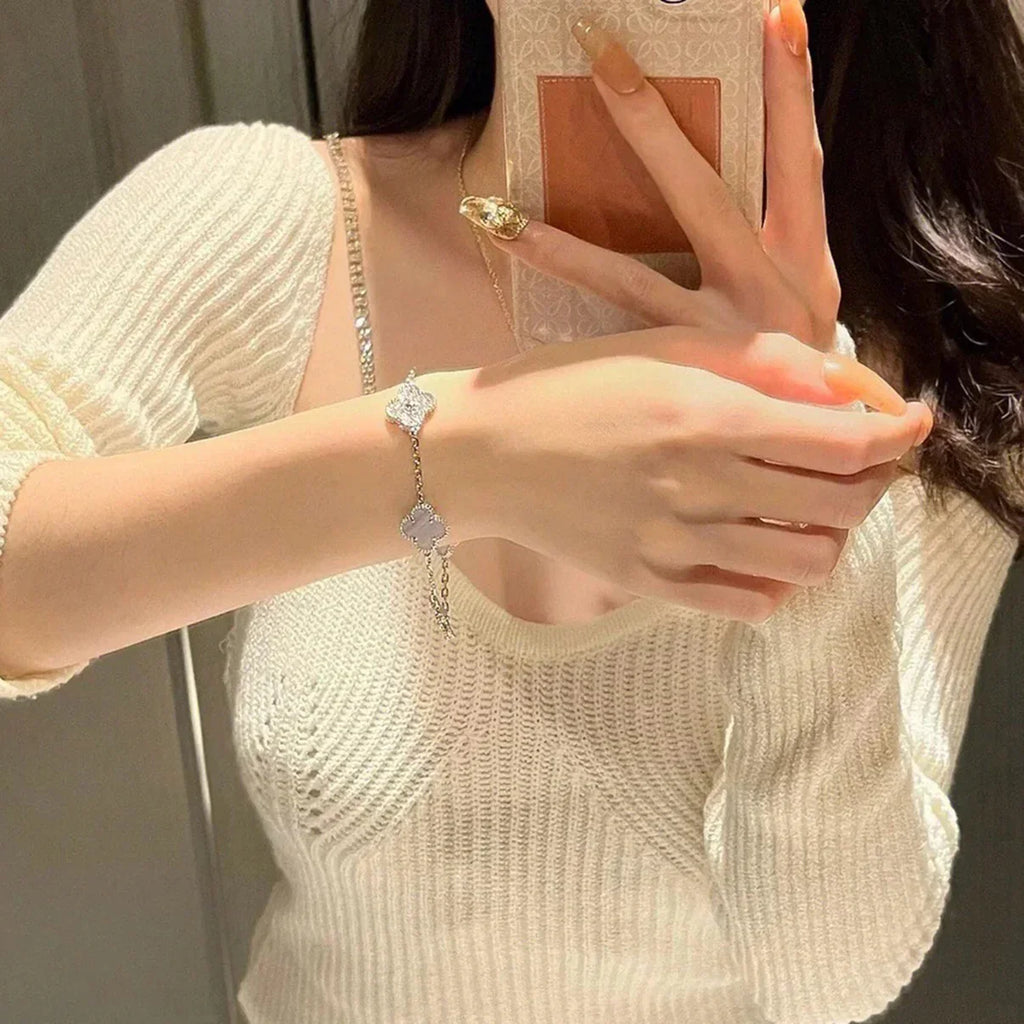 [Demi jewelry] CLOVER 5 MOTIF PURPLE CHALCEDONY BRACELET COLLECTION-new