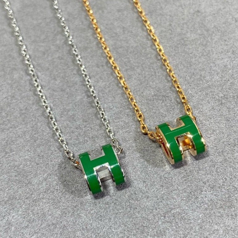 [Demi jewelry]POP H GREEN NECKLACE SILVER AND GOLD