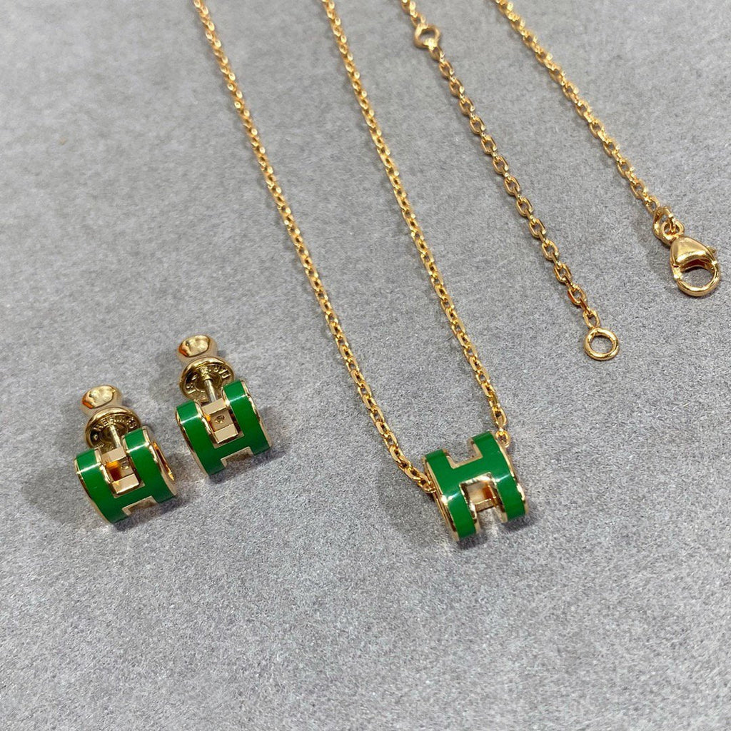 [Demi jewelry]POP H GREEN NECKLACE SILVER AND GOLD