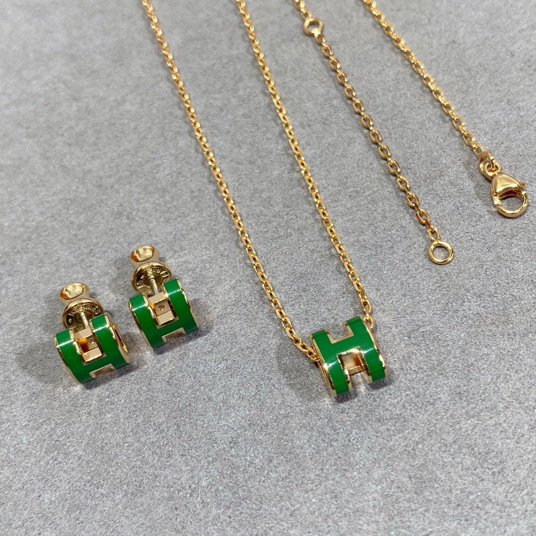 [Demi jewelry]POP H GREEN NECKLACE SILVER AND GOLD