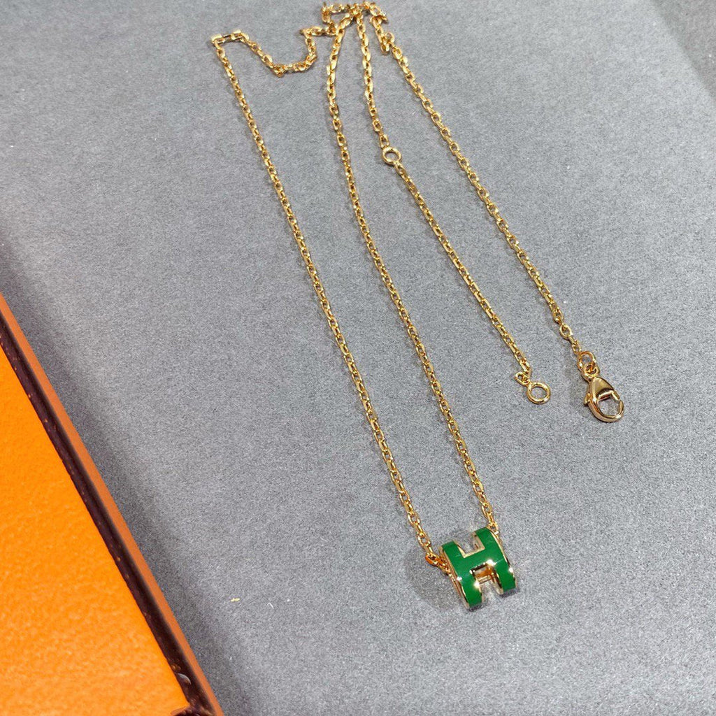[Demi jewelry]POP H GREEN NECKLACE SILVER AND GOLD
