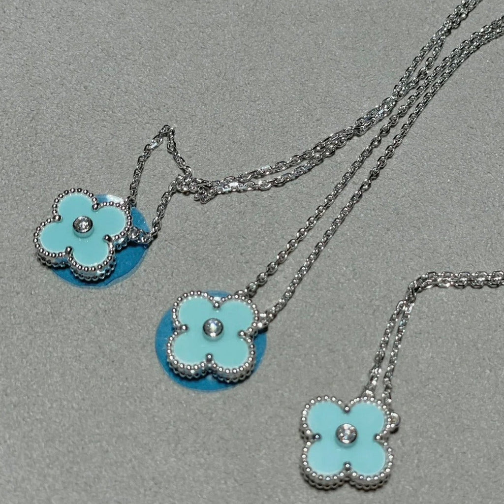 [Demi jewelry]CLOVER 1 DIAMOND LIGHT BLUE SILVER NECKLACE