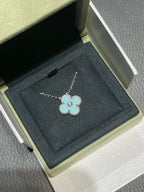 [Demi jewelry]CLOVER 1 DIAMOND LIGHT BLUE SILVER NECKLACE
