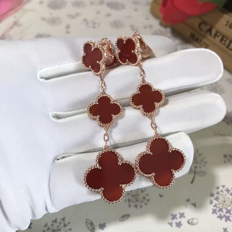 [Demi jewelry]CLOVER 3 MOTIF CARNELIAN DROP EARRINGS