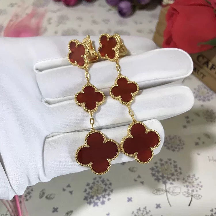 [Demi jewelry]CLOVER 3 MOTIF CARNELIAN DROP EARRINGS