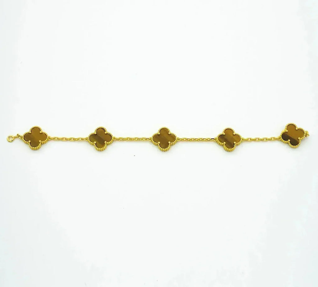 [Demi jewelry] CLOVER 5 MOTIFS TIGER EYE BRACELET COLLECTION-new