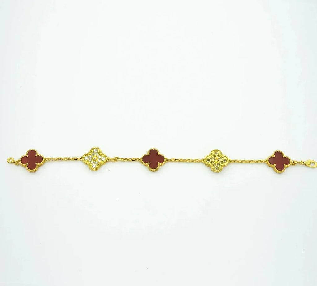 [Demi jewelry] CLOVER 5 MOTIF RED CORNELIAN BRACELET COLLECTION-new
