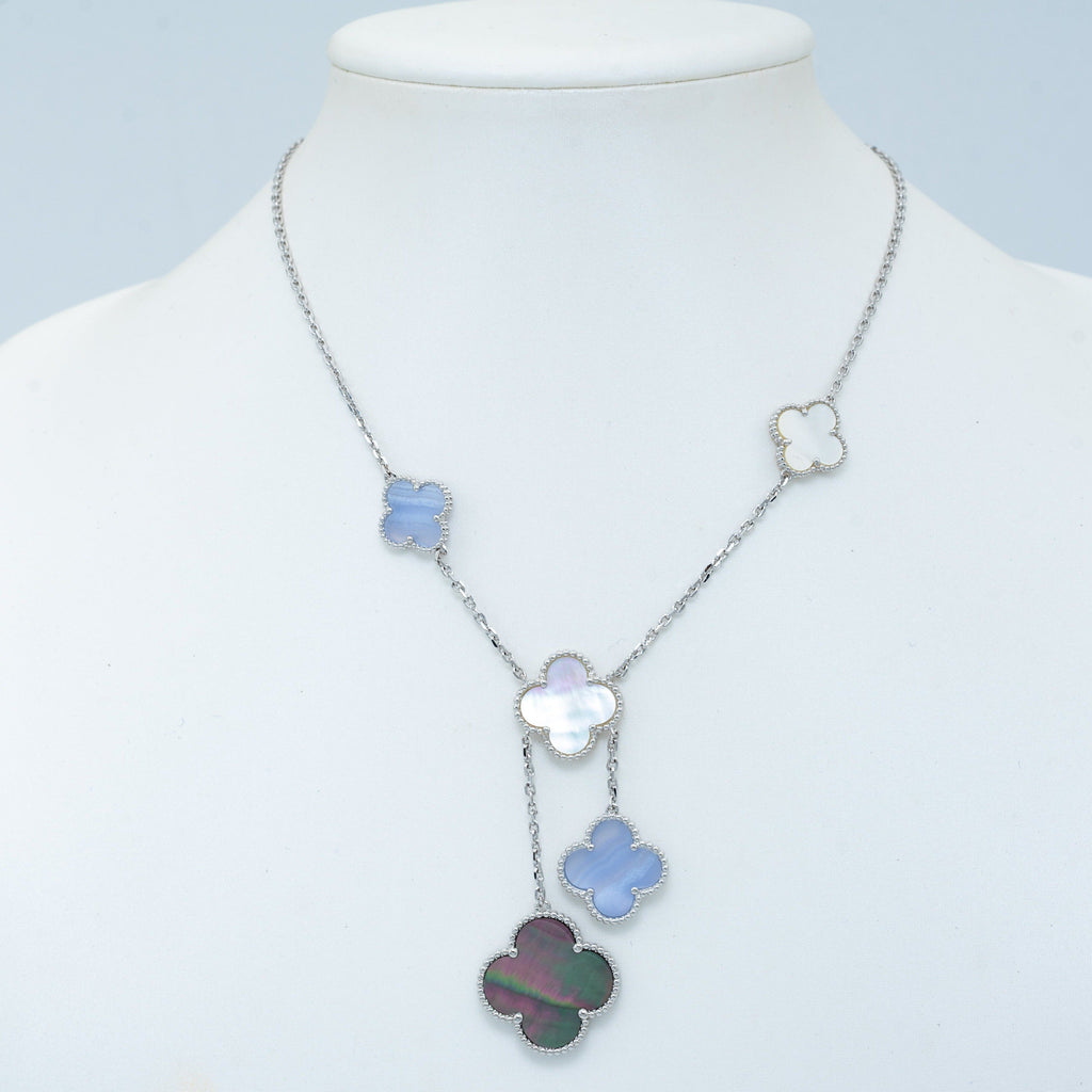 [Demi jewelry]CLOVER MOP CHALCEDONY NECKLACE SILVER 6 MOTIF
