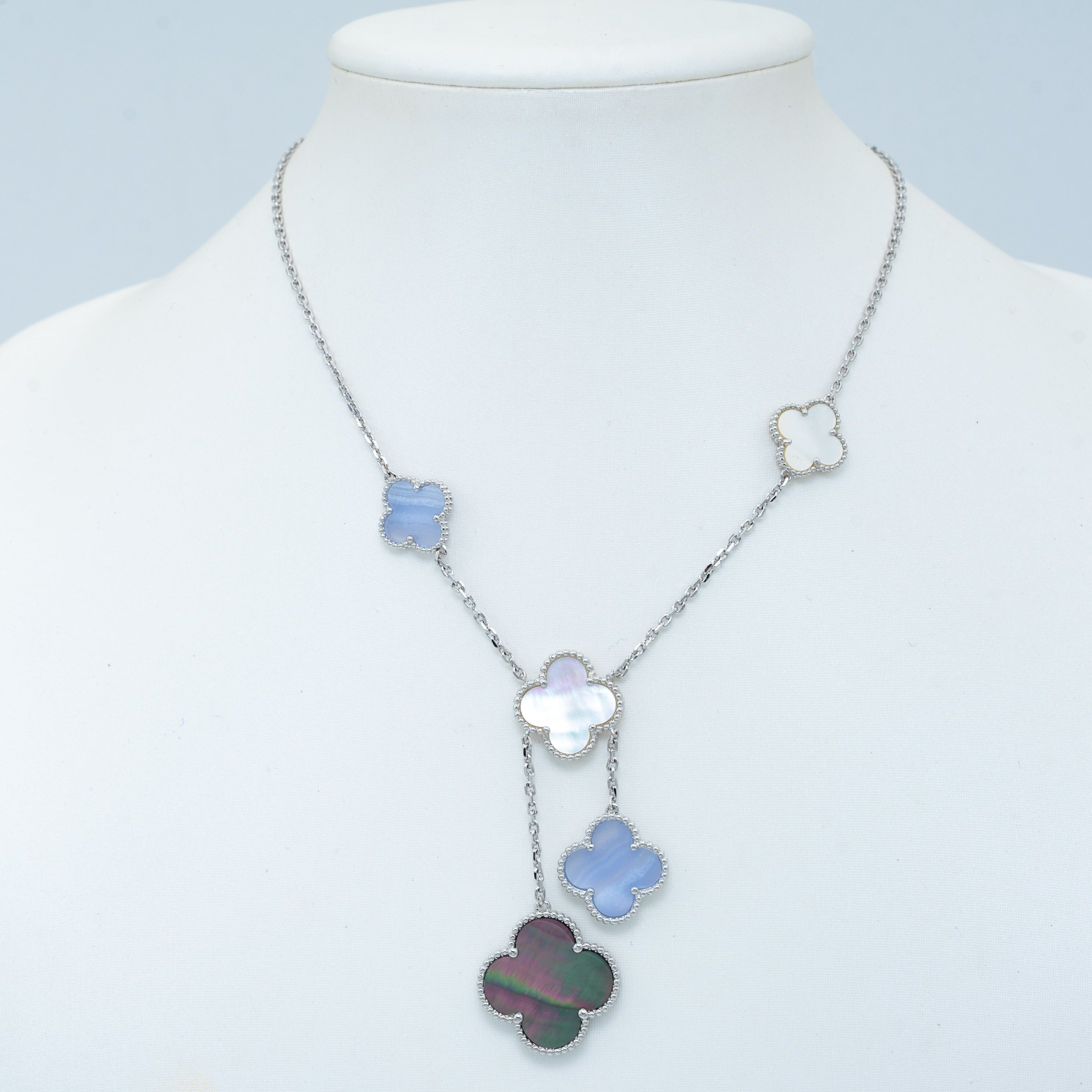 [Demi jewelry]CLOVER MOP CHALCEDONY NECKLACE SILVER 6 MOTIF