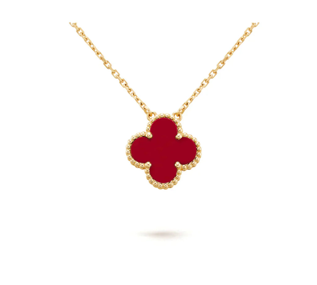 [Demi jewelry]CLOVER 15MM CARNELIAN SINGLE FLOWER NECKLACE