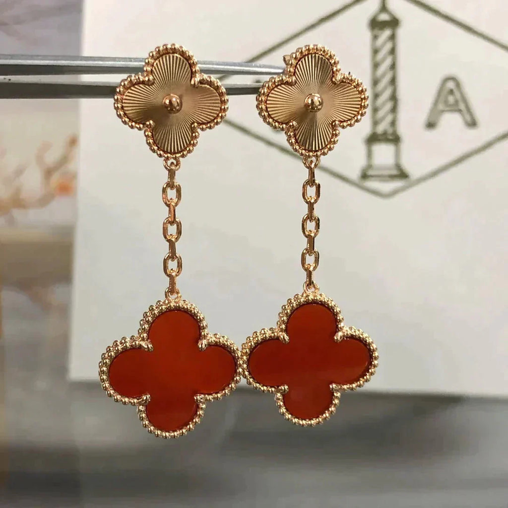 [Demi jewelry]CLOVER 2 MOTIF  LASER CARNELIAN EARRINGS
