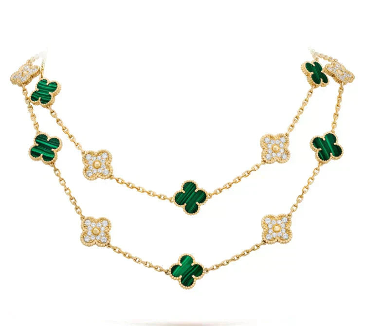 [Demi jewelry]CLOVER 20 MOTIFS MALACHITE DIAMOND NECKLACE