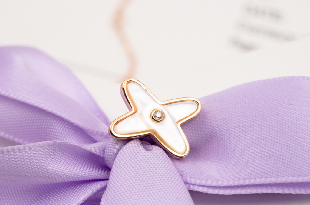 [Demi jewelry]JEUX DE WHITE MOP PINK GOLD DIAMOND EARRINGS