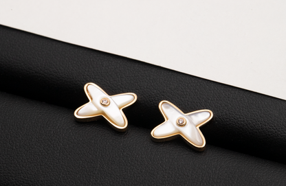 [Mystic]JEUX DE WHITE MOP PINK GOLD DIAMOND EARRINGS