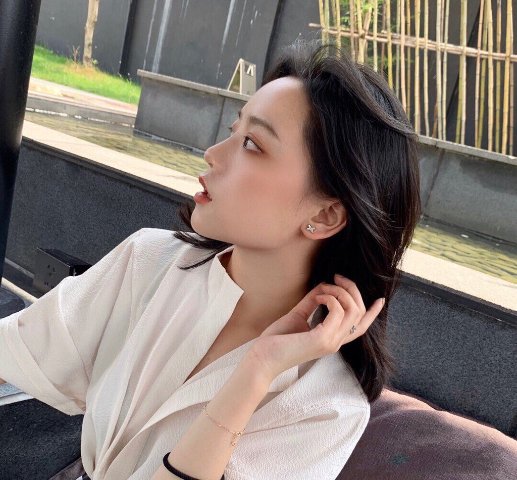 [Demi jewelry]JEUX DE WHITE MOP ROSE GOLD DIAMOND EARRINGS