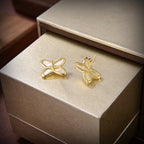 [Demi jewelry]JEUX DE WHITE MOP GOLD DIAMOND EARRINGS