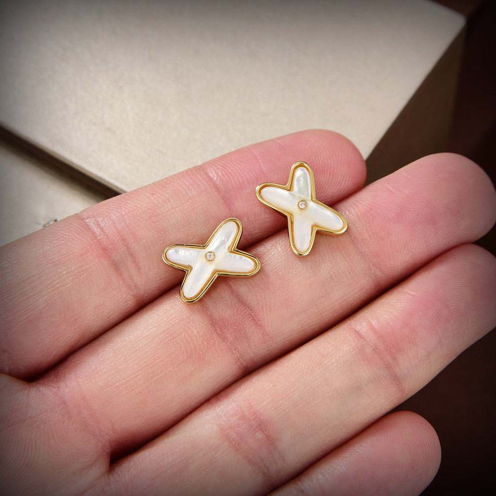 [Demi jewelry]JEUX DE WHITE MOP GOLD DIAMOND EARRINGS