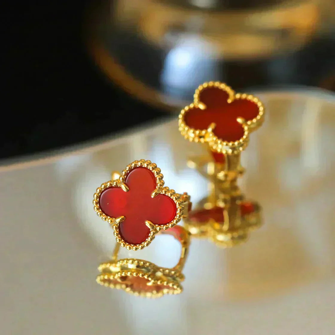 [Demi jewelry]CLOVER MEDIUM 1 MOTIFS CARNELIAN  EARRINGS